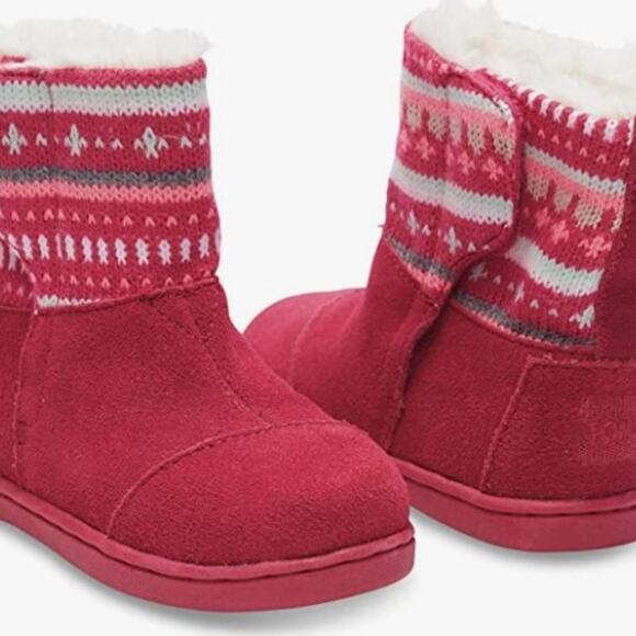 TOMS Nepal Boots Fuchsia Suede Fair Isle Tiny Size 5 - Picture 1 of 3